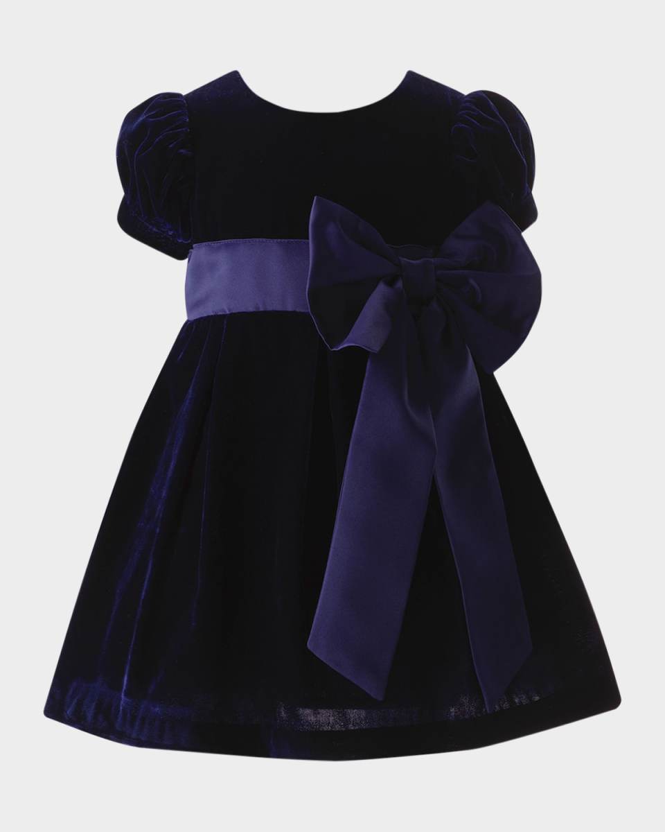Girl's Crushed Velvet Bow Dress, Size 6M-24